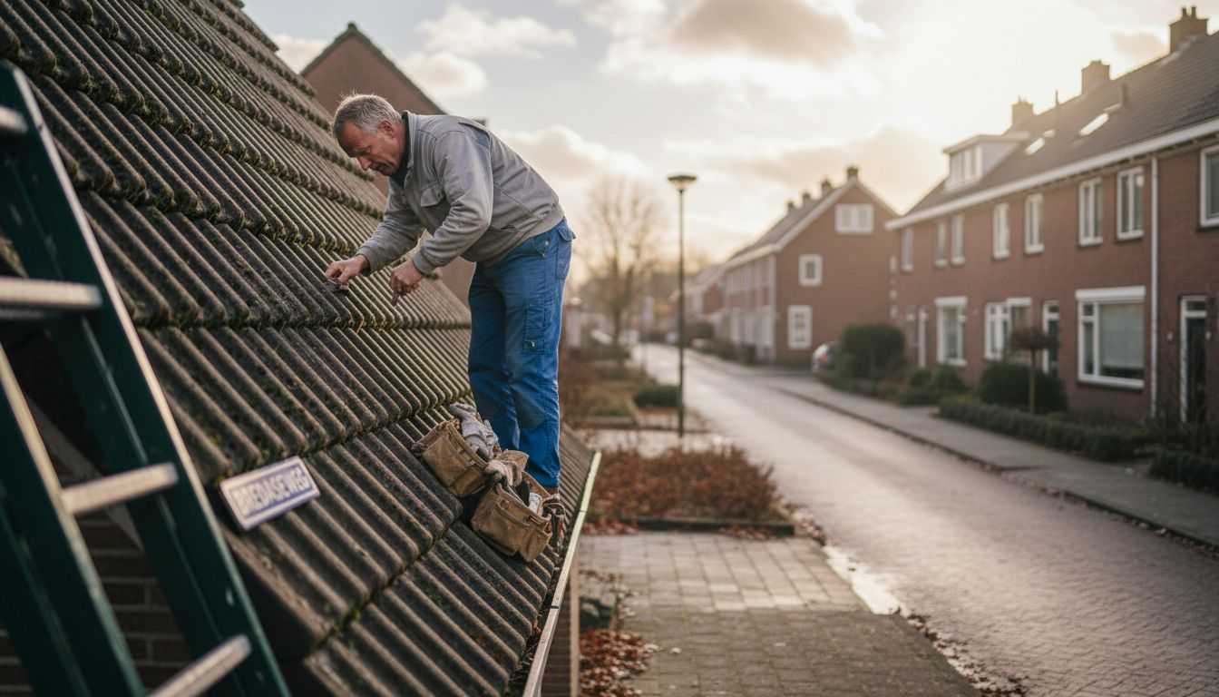 Bredase dakdekker controleert staat van pannendak