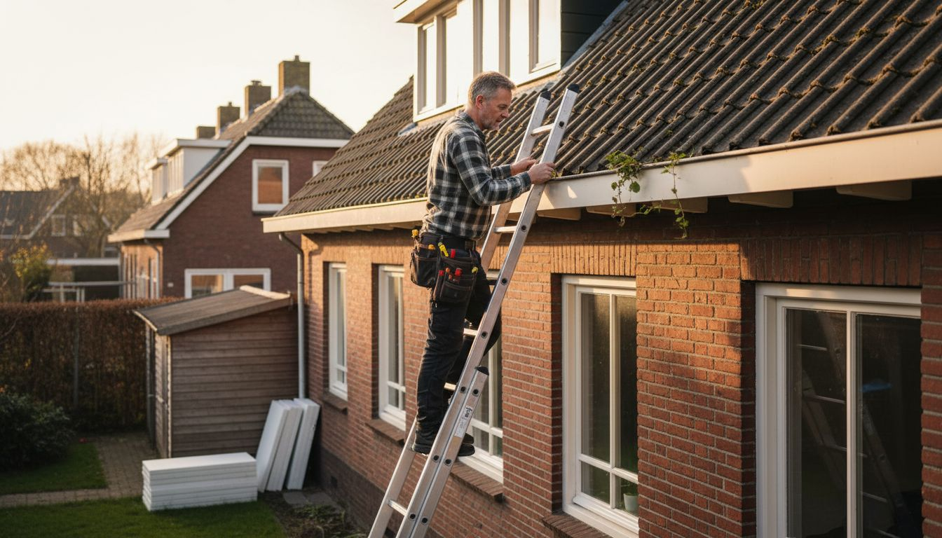 Man bekijkt het dak van een tussenwoning om te zien of het goed geïsoleerd is.