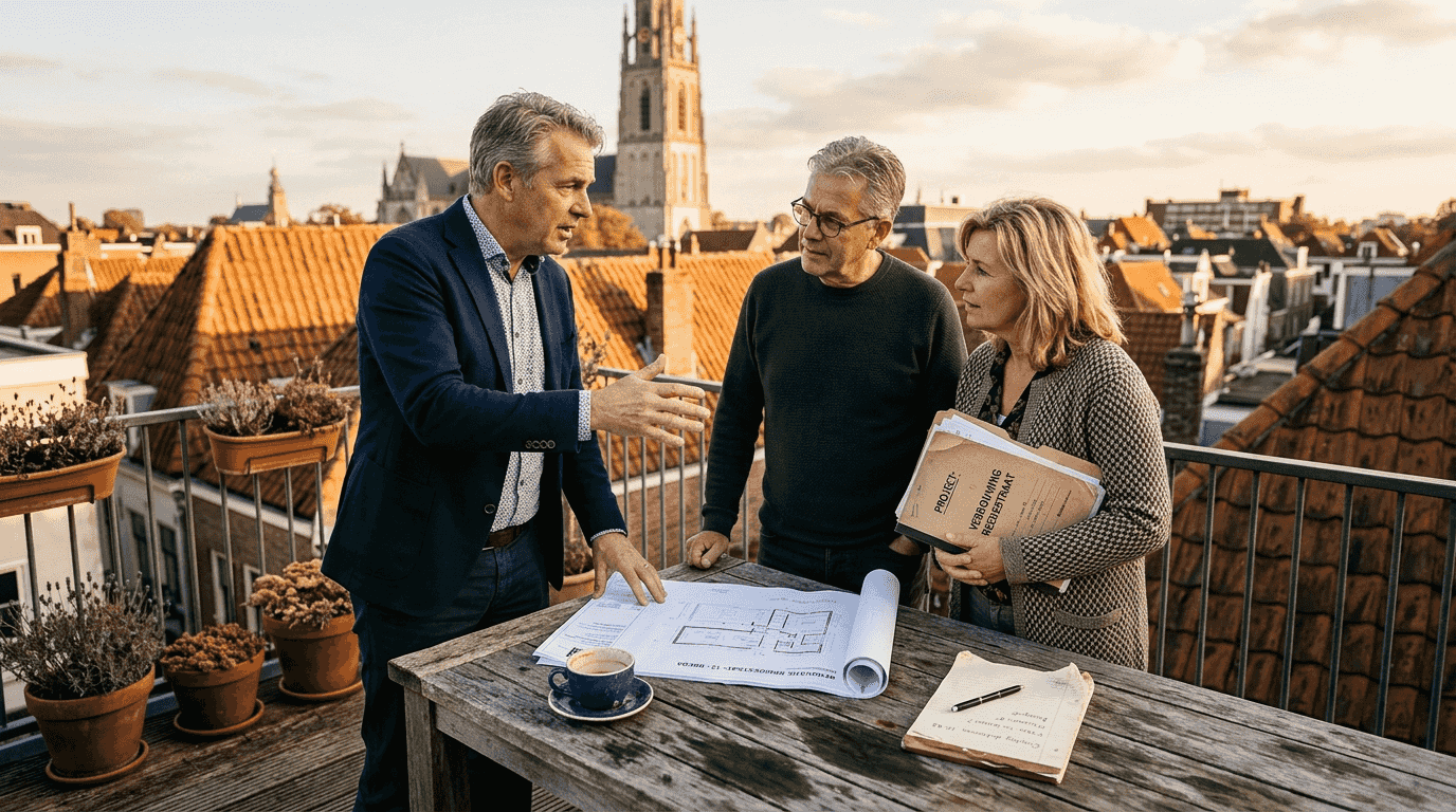 Architect gaat in gesprek met bewoners uit Breda over plannen voor dakrenovatie