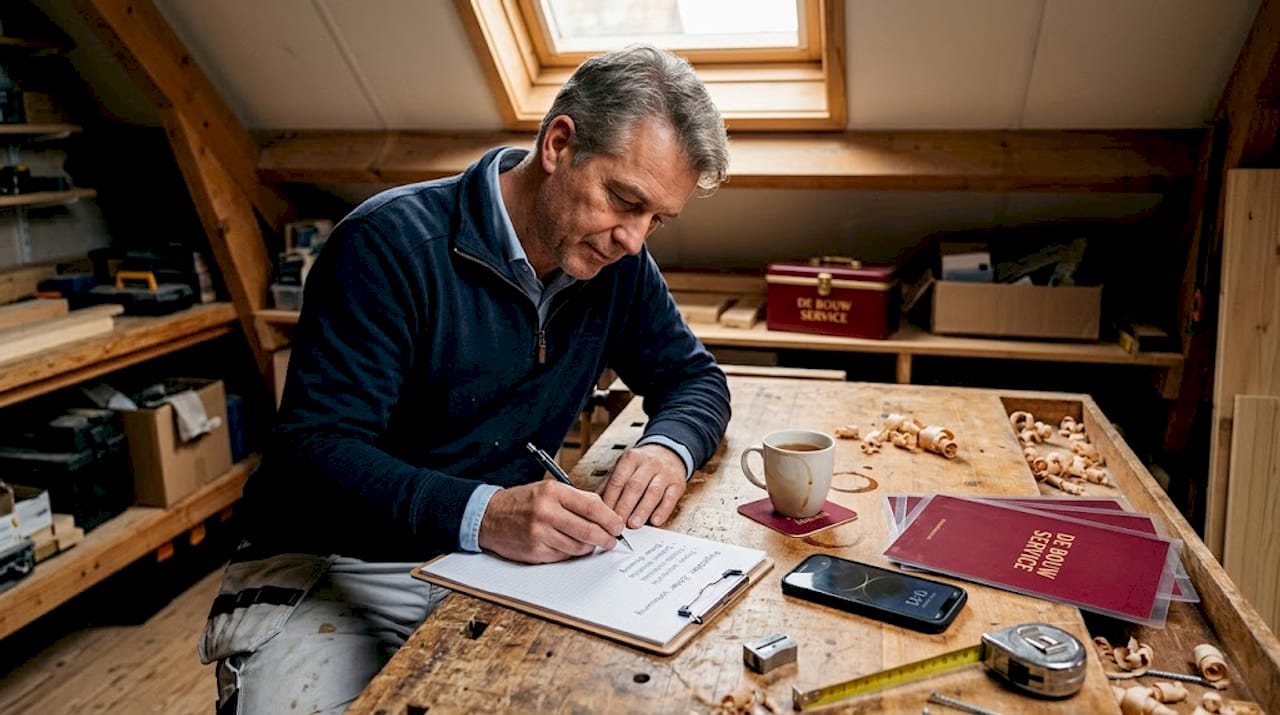 Timmerman bespreekt renovatieplannen aan de keukentafel