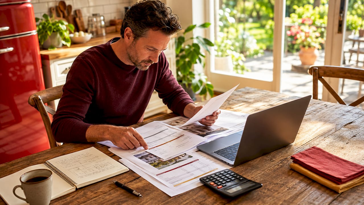 Man maakt aan de keukentafel een rekensom voor de renovatiekosten