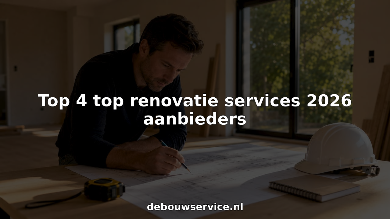 Een renovatiespecialist buigt zich over de bouwtekeningen aan tafel.