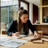 Een architect beoordeelt verschillende monsters van duurzame bouwmaterialen.