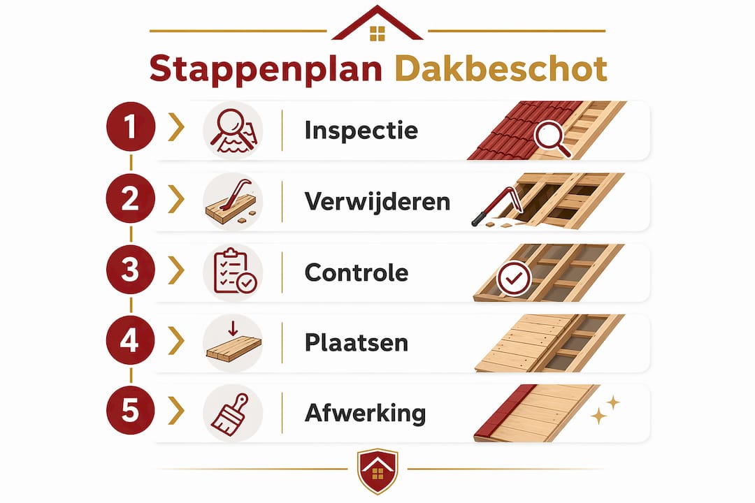 Overzichtelijke infographic: zo vervang je stap voor stap het dakbeschot