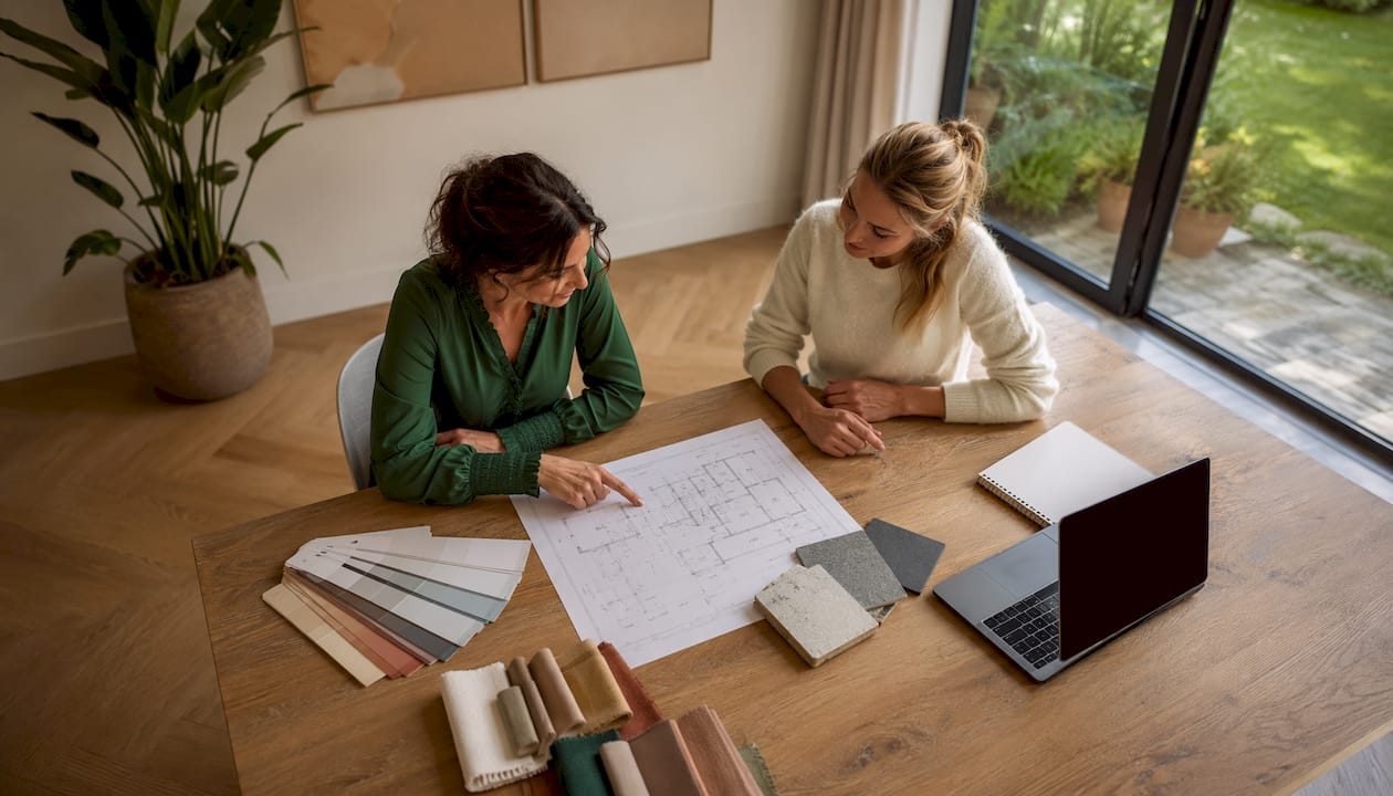 Vrouwen overleggen samen over het opknappen van vastgoed