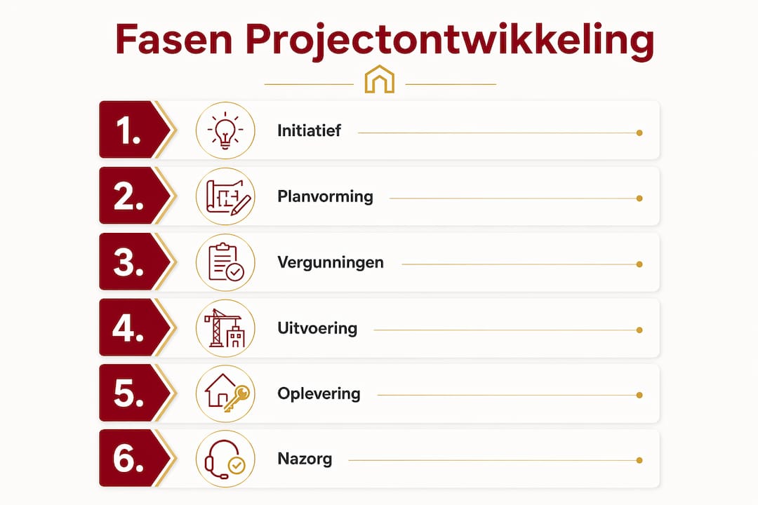 Visuele samenvatting van de fases in projectontwikkeling