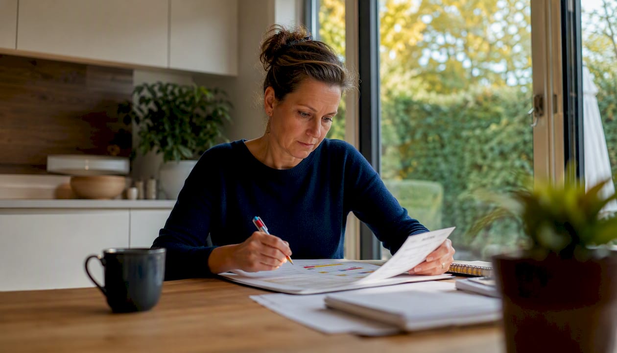 Een projectmanager zit aan zijn bureau en loopt zorgvuldig het projectplan door.