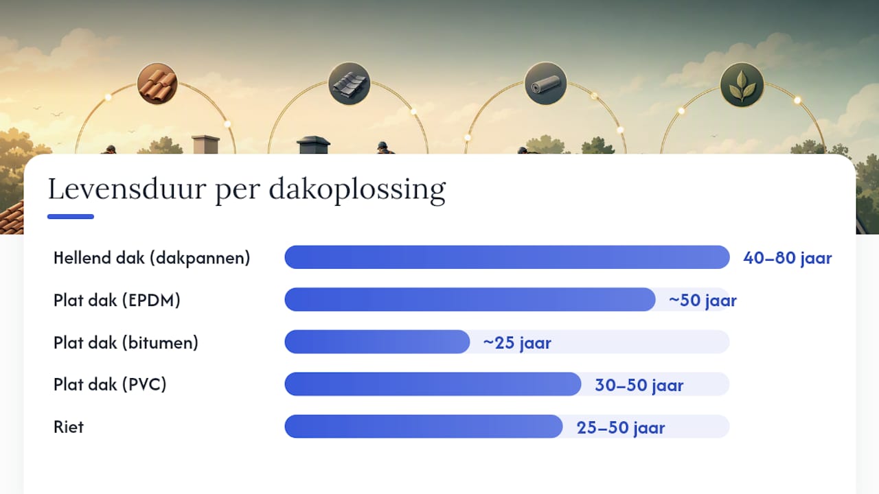 Overzichtelijke infographic: verschillende soorten dakbedekking en hun prijzen op een rij