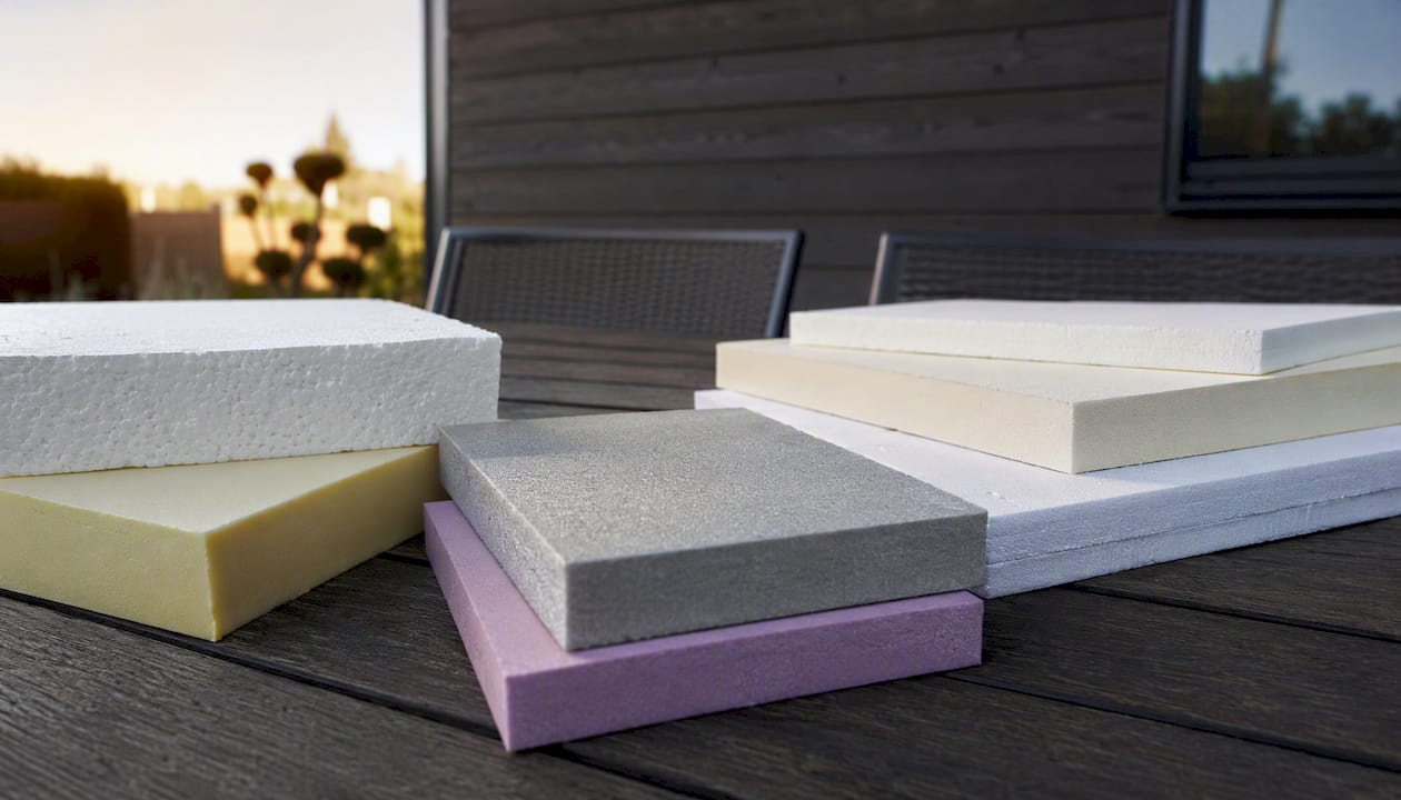 PIR-, XPS- en EPS-isolatieplaten uitgestald op tafel