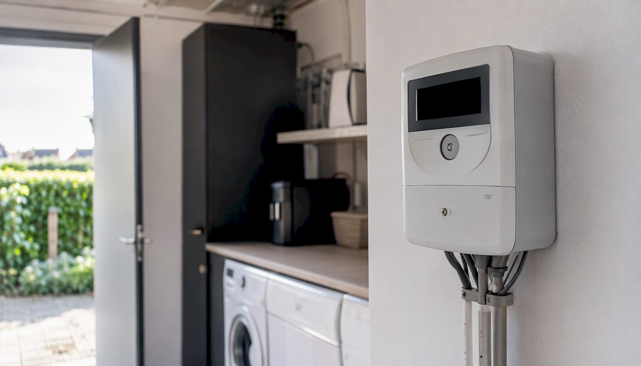 Slimme energiemeter aan de muur in huis