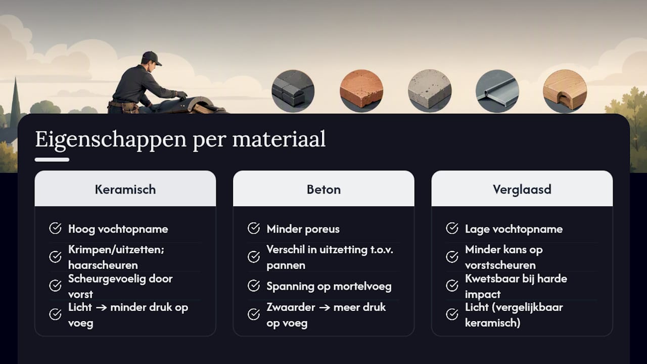 Vergelijking van drie soorten materiaal voor nokvorsten