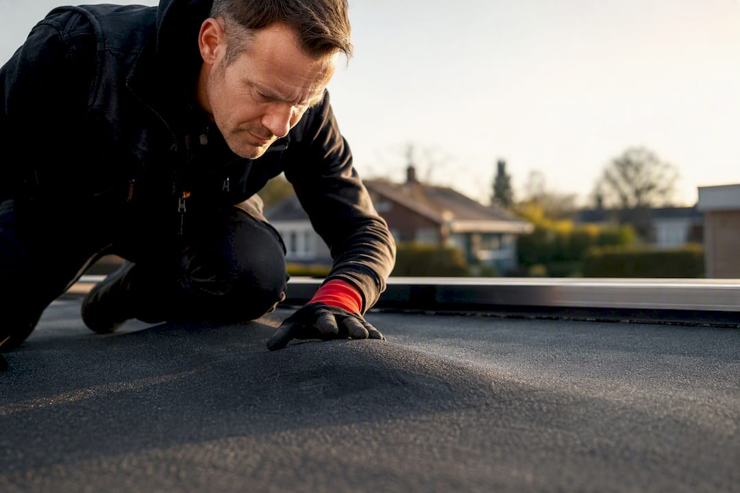Zichtbare blaar in bitumen dakbedekking