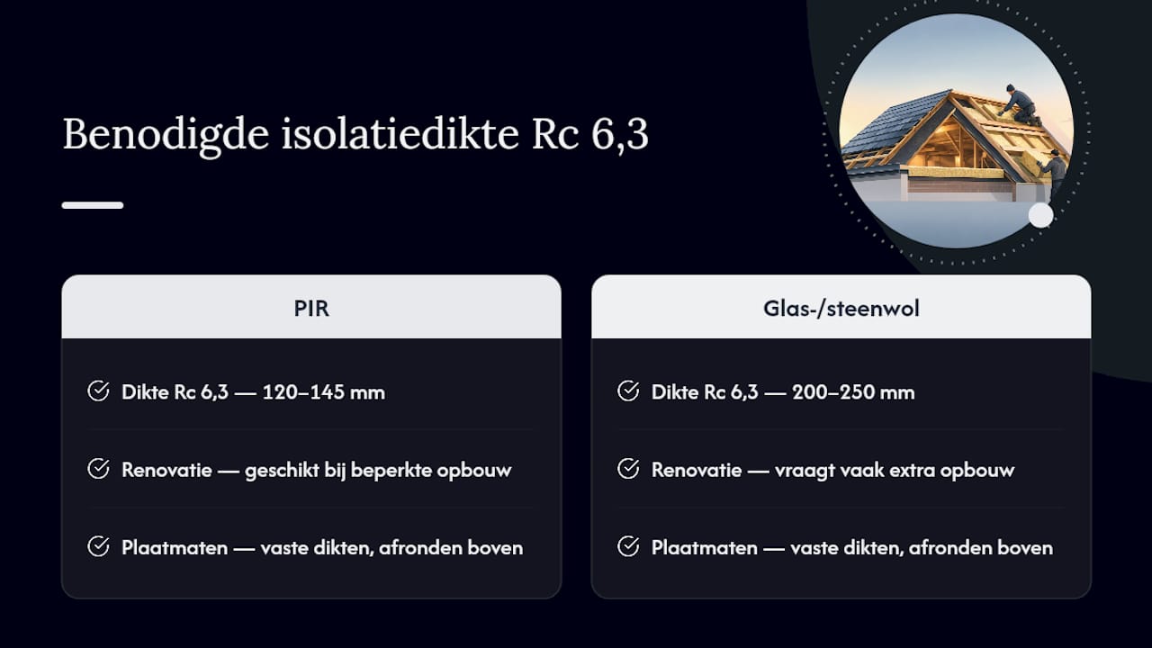 Vergelijking van isolatiediktes voor Rc 6,3