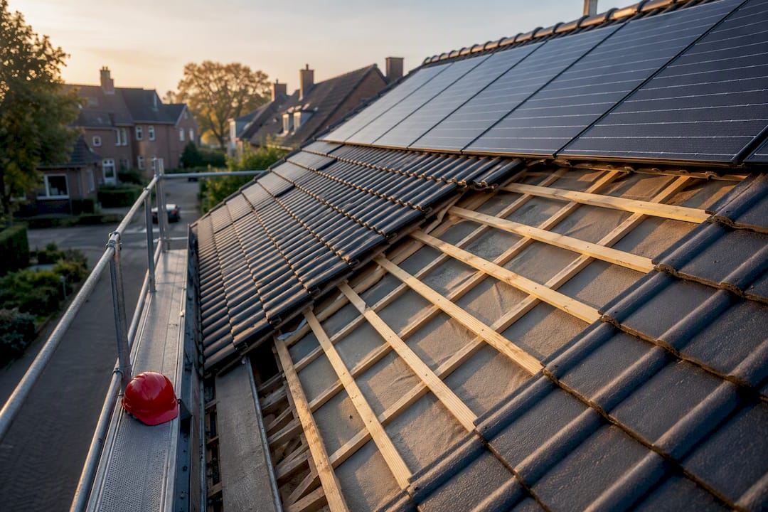 Dakrenovatie met zonnepanelen op het huis