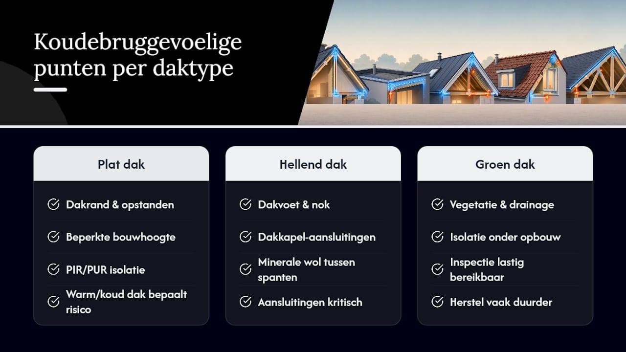 Vergelijking van koudebrugrisico's per daktype