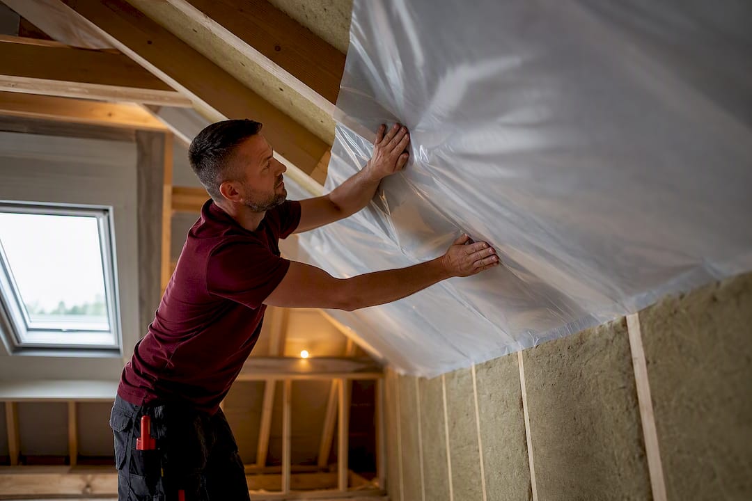 Dampremmende folie onder houten dakspanten