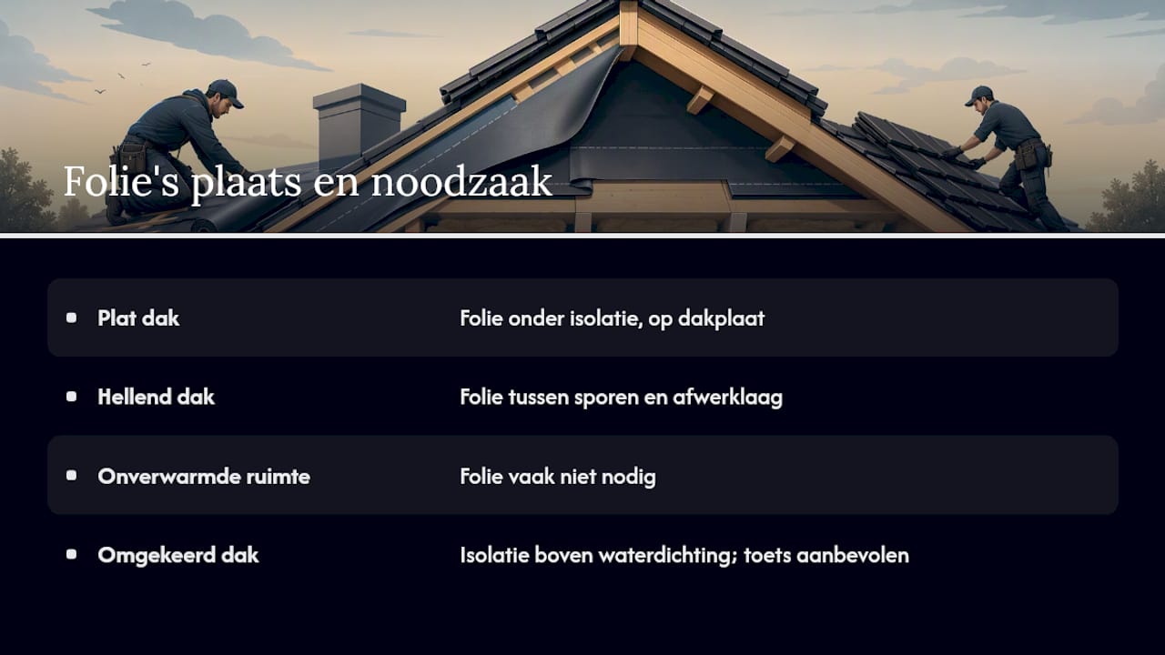 Locatie van folie in vier dakconstructies