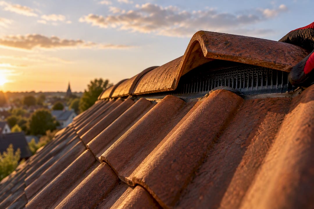 Ventilatielint zichtbaar onder de daknok