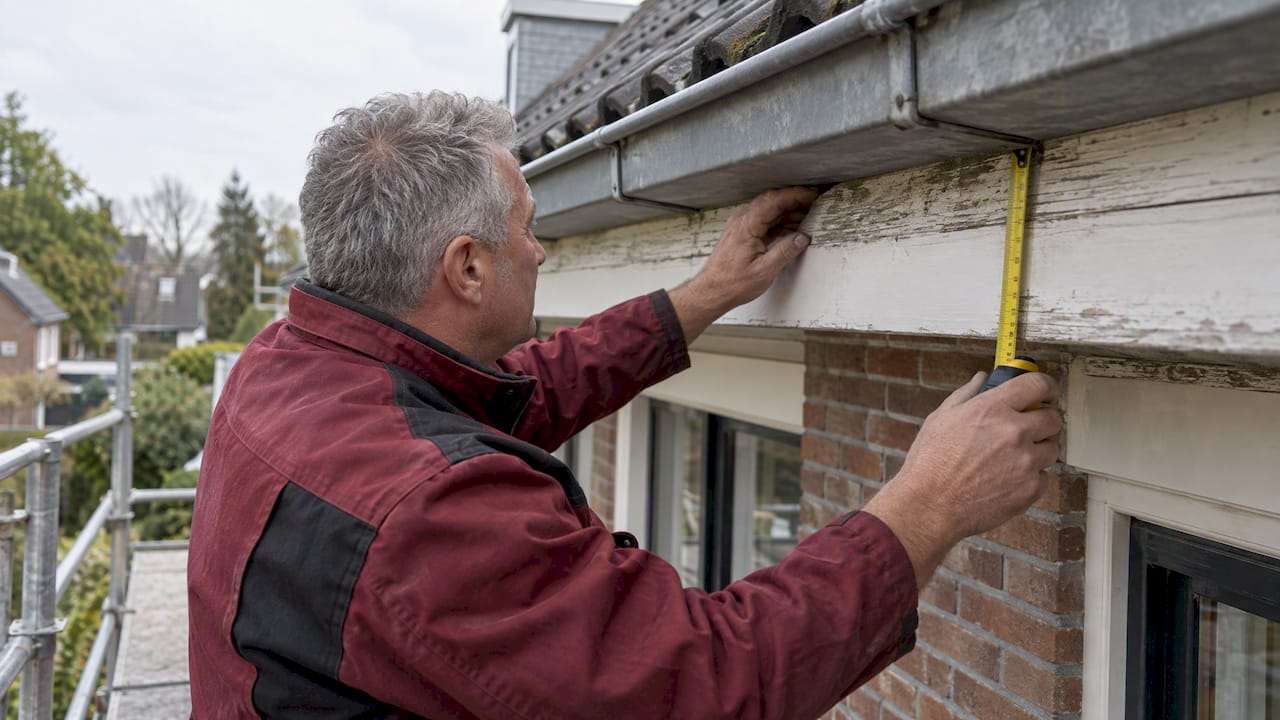 Inspecteur controleert de bestaande dakrandbekleding