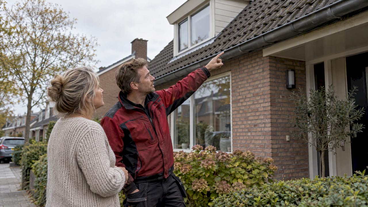 Dakdekker overlegt met huiseigenaar over renovatie