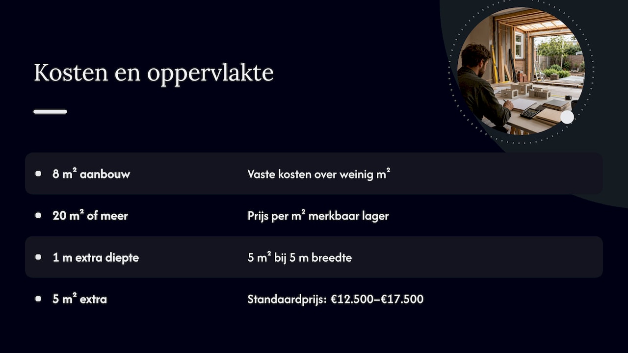 Vergelijking vaste kosten bij kleine en grote aanbouw