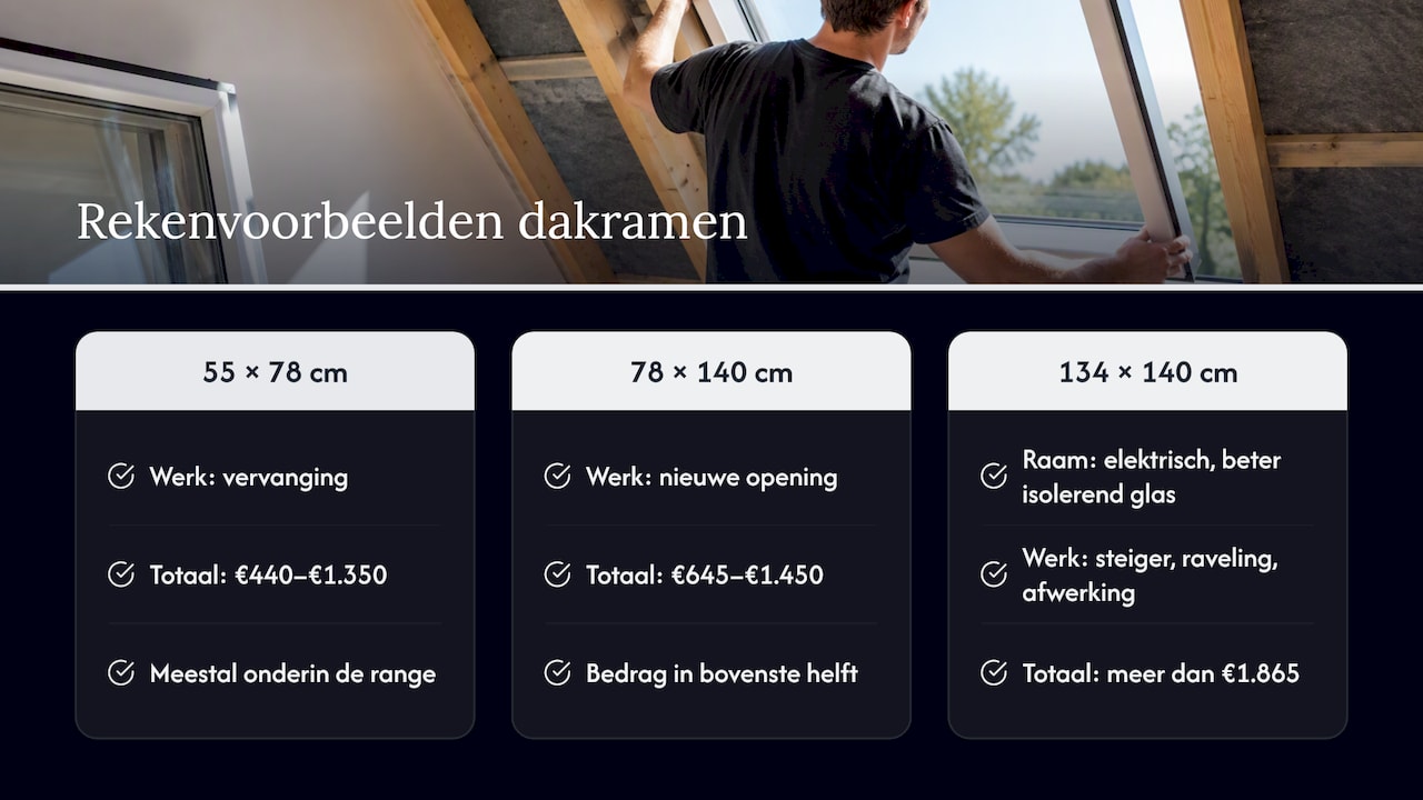 Drie dakraamprojecten met formaten en kosten